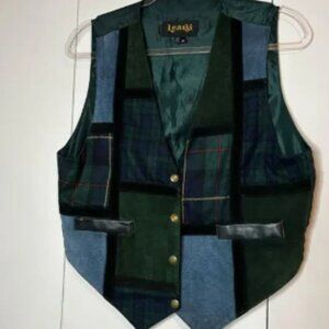 Learsi Vintage 90s Patchwork Plaid Leather Vest Unisex Size M Multicolor